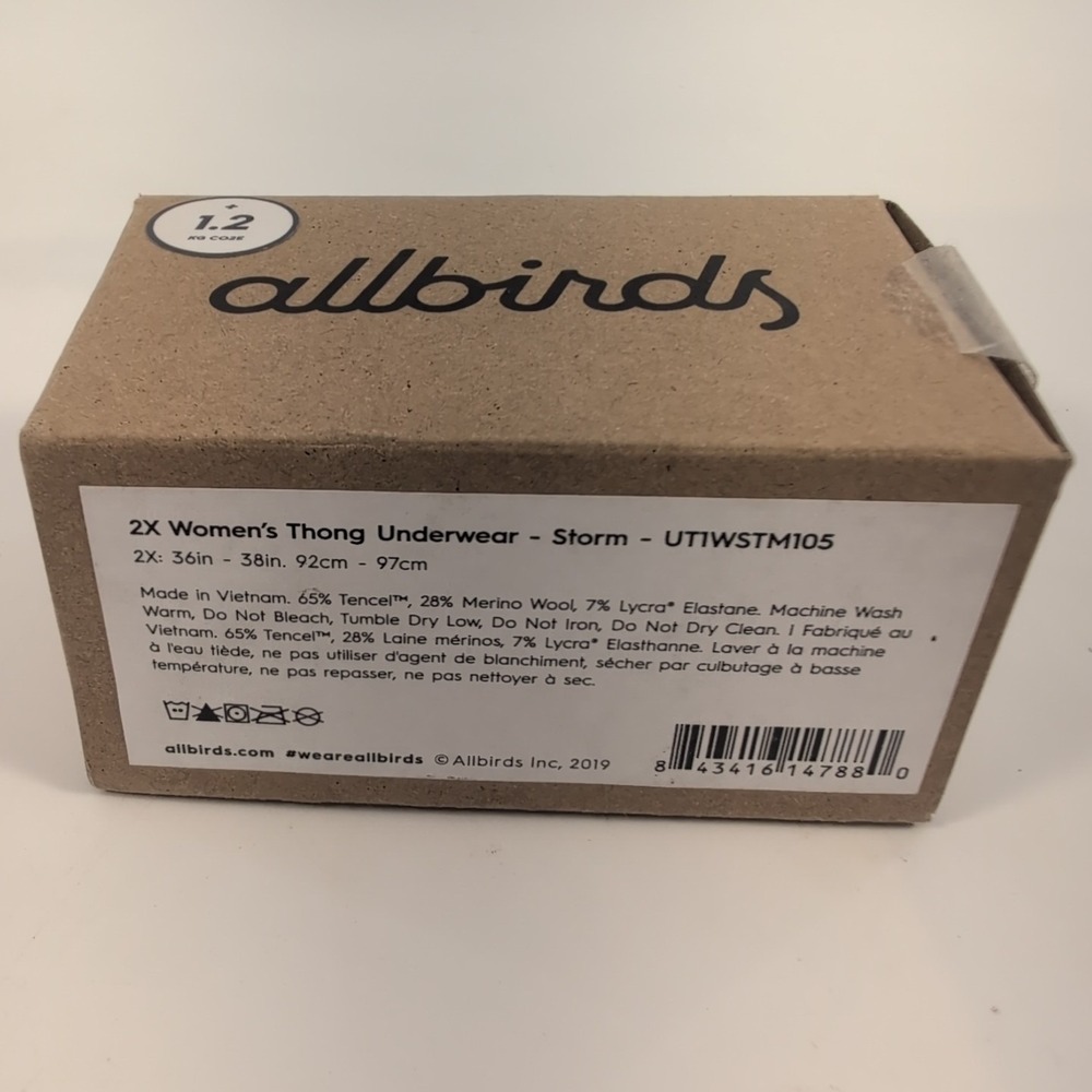 Allbirds Trino‎ Thong Underwear Size 2X - Storm Merino Wool Blend NEW - Picture 2 of 3